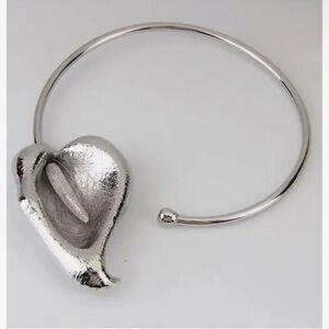 Anthropologie Horseshoe Lotus Silver Bangle Flower Necklace